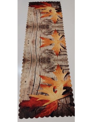 Kahverengi Çınar Yaprak Desenli Dikdörtgen Runner 40X140 cm