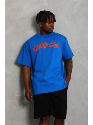 Erkek Baskılı T-Shirt Kısa Kol Bisiklet Yaka Regular Fit Rahat Kalıp Günlük Tişört - Saks Mavisi