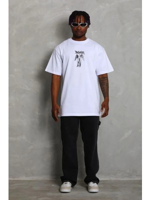 Erkek Baskılı T-Shirt Kısa Kol Bisiklet Yaka Regular Fit Rahat Kalıp Günlük Tişört - Beyaz