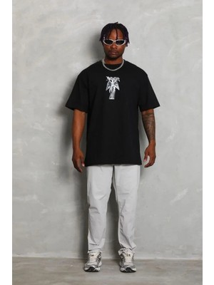 Erkek Baskılı T-Shirt Kısa Kol Bisiklet Yaka Regular Fit Rahat Kalıp Günlük Tişört - Siyah