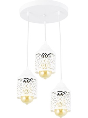 Modern Papatya Desen Beyaz Metal Avize - 3 Ampüllü
