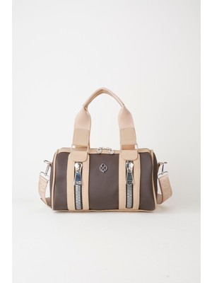 Vivaq Kadın Kahverengi Vizon Lily Silindir Fermuar Kapama Kolon Askılı El Kol ve Omuz Çantası