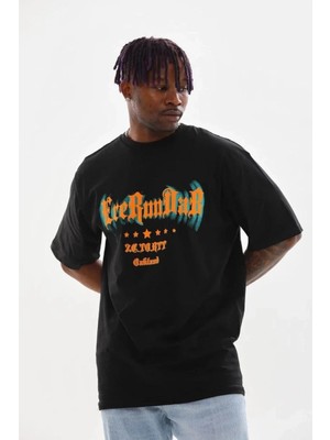 Erkek Baskılı T-Shirt Kısa Kol Bisiklet Yaka Regular Fit Rahat Kalıp Günlük Tişört - Siyah