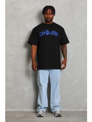 Erkek Baskılı T-Shirt Kısa Kol Bisiklet Yaka Regular Fit Rahat Kalıp Günlük Tişört - Siyah