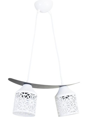 Modern Beyaz Metal Sarkıt Avize, 2 Ampüllü, Şık Tasarım