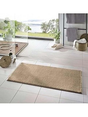 Braventa Collection Rachel Carpet Paspası 1 Adet 50X80 Peluş Kaymaz Taban Yıkanabilir Halı Paspası, Vizon