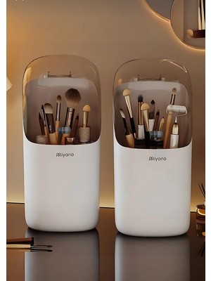 Braventa Collection Miyano Şeffaf Açılır Kapaklı Fırça Makyaj Organizer Kutusu, Plastik, Beyaz