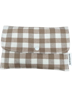 Braventa Collection Pötikareli Keten Yıkanabilir Çıtçıt Detaylı Kadınlar Için Ped Kesesi,mini Makyaj Çantası,cüzdan (Bej