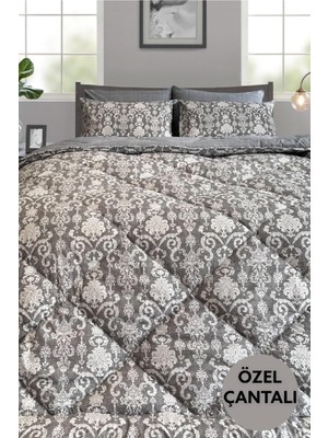 Braventa Collection Lux Uyku Seti- Kişilik-Lastikli Çarşaflı 2yastık Kılıflı-Özel Çantada Damask Gri (Gri)