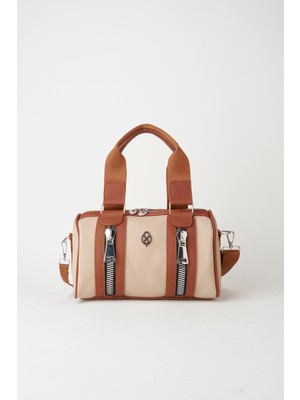 Vivaq Kadın Vizon Taba Lily Silindir Fermuar Kapama Kolon Askılı El Kol Ve Omuz Çantası