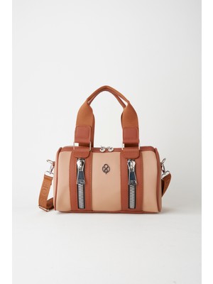 Vivaq Kadın Koyu Vizon Taba Lily Silindir Fermuar Kapama Kolon Askılı El Kol ve Omuz Çantası