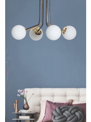 Şık 4'lü Gold-Siyah Metal ve Beyaz Cam Avize Tasarımı