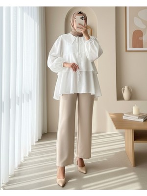 Modamorfo Bebe Yaka Önü Bağcıklı Eteği Katlı Kimono -Beyaz