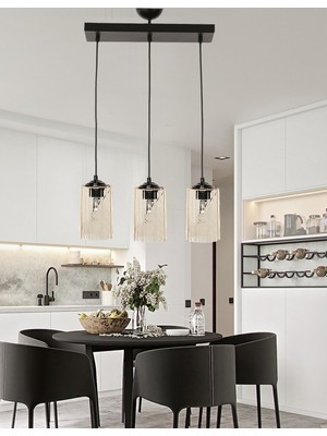 Feyza Design Siyah Lüx 3'lü Sıralı LED Avize, Modern Iç Mekan Aydınlatması