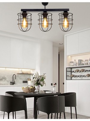 Feyza Design Dizilone 3lü Siyah Mutfak ve Oturma Odası Avizesi