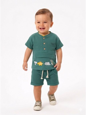 Kids Kingdom Pamuklu Dinazor Detaylı 2li Erkek Bebek Takım