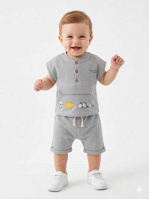 Kids Kingdom Pamuklu Dinazor Detaylı 2li Erkek Bebek Takım