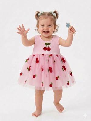 Kids Kingdom Kiraz Detaylı Kız Bebek Elbise