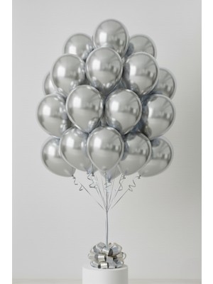 Feyza Design Gümüş Renkli Metalik Balon - 50 Adet