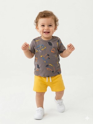 Kids Kingdom Pamuklu Sevimli Deniz Canlıları Desenli Erkek Bebek 2li Takım