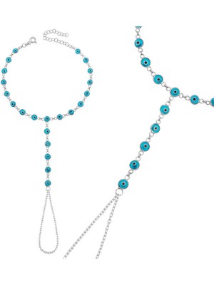 Gümüş Mavi Nazar Boncuklu Şahmeran