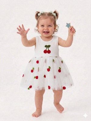 Kids Kingdom Kiraz Detaylı Kız Bebek Elbise