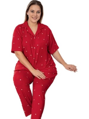 Bipamuk Lounge Büyük Beden Kadın Pijama Takımı Gömlek Yaka Kısa Kol 3xl–6xl