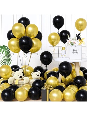 Feyza Design 40 Adet Siyah ve Altın Balon Seti - Şık Parti Dekoru
