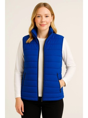 Bizcomoda Şişme Fermuarlı Yelek Su Itici Kapitone Astarlı Kumaş Cepli Hafif Kışlık Spor Rahat Kalıp - Saks Mavisi