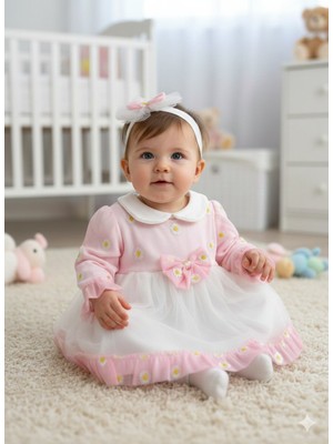 Kids Kingdom Pamuklu Papatya Detaylı Bandanalı Kız Bebek Elbise