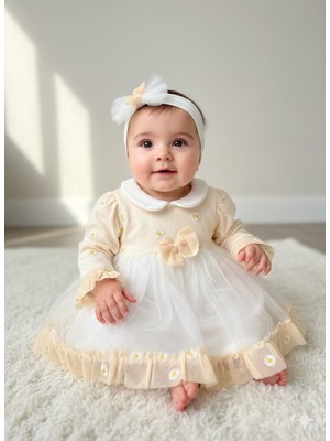 Kids Kingdom Pamuklu Papatya Detaylı Bandanalı Kız Bebek Elbise