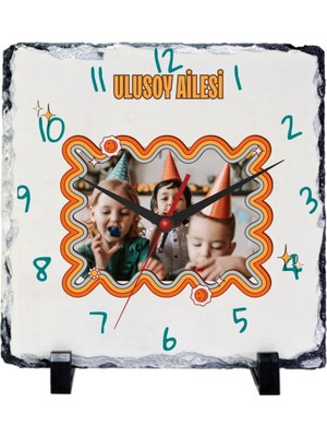 Hediye Vakti Retro Çerçeve Tasarımlı Kişiselleştirilebilir Fotoğraflı Taş Saat