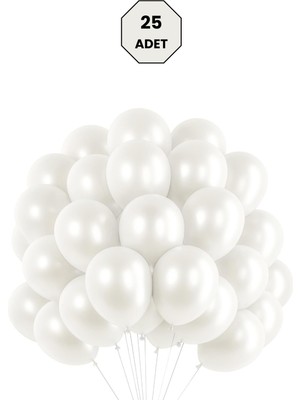 Feyza Design Metalik Beyaz Balon 25 Adet - Şık Parti ve Dekorasyon Seti