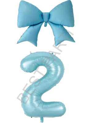 Feyza Design Mavi Renk Fiyonk Rakam Folyo Balon Seti Yaş 2