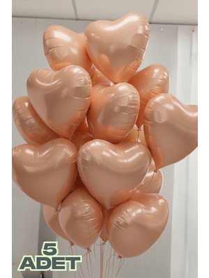 Feyza Design 5 Adet Rose Gold Kalpli Folyo Balon ve Süsler Seti