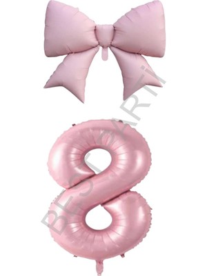 Feyza Design Pembe Renk Fiyonk Rakam Folyo Balon Seti Yaş 8