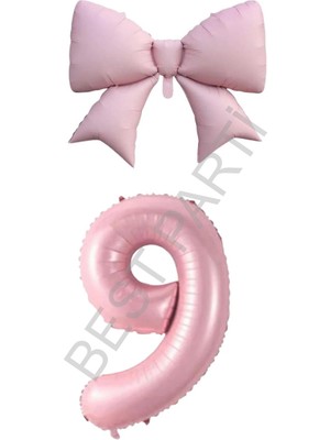 Feyza Design Pembe Renk Fiyonk Rakam Folyo Balon Seti Yaş 9
