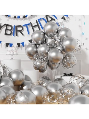 Feyza Design 40 Adet Gümüş Sedefli Çok Renkli Balon Setleri