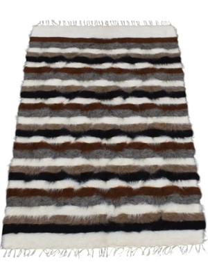 Zehra Abla Halı Yeni El Dokuma Çizgili Benzersiz Tiftik Yün Siirt Battaniyesi Kilim 7075