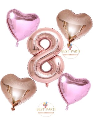 Feyza Design Yeşil Folyo Balon Seti - Rakam, Kalp ve Pembe Kalp