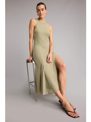 DeFacto Bisiklet Yaka Tül Kolsuz Midi ELBISE H1511AX26SP