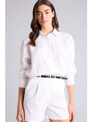 DeFacto Oversıze Gömlek Yaka Keten Uzun Kollu GÖMLEK Z6638AZ26SM