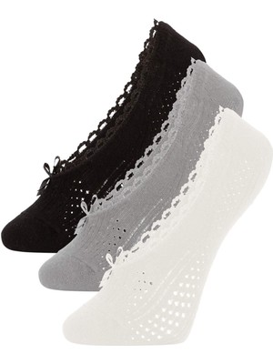 DeFacto Kadın Görünmez 3'lü Pamuklu Fırfırlı Babet Çorap Z9631AZNS