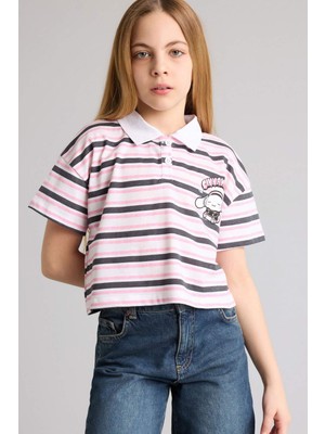 DeFacto Overshırt Fıt Polo Yaka Kısa Kollu Polo Tişört Kız ÇOCUK H2682A826SP