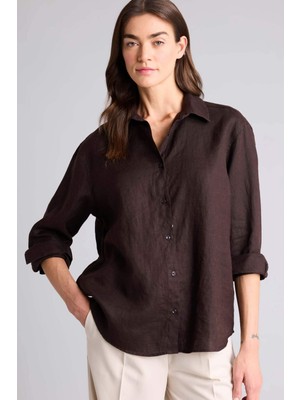 DeFacto Oversıze Gömlek Yaka Keten Uzun Kollu GÖMLEK Z6638AZ26SM