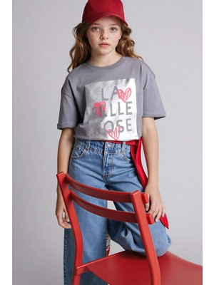 DeFacto Relax Fıt Bisiklet Yaka Slogan Baskılı Kısa Kollu Tişört Kız ÇOCUK G1768A826SM
