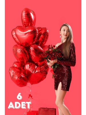 Feyza Design Kalpli Folyo Balon 6 Adet Kırmızı Sevgili ve Özel Gün Balonları