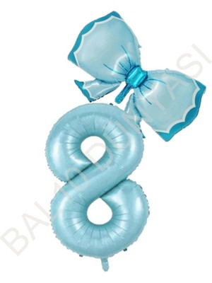 Feyza Design BAL10 Mavi Rakam Fiyonk Folyo Balon Seti Yaş 8 - Yeşil