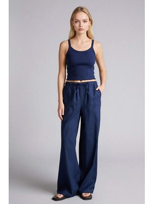 DeFacto Wide Leg Beli Lastikli Keten Karışımlı Pantolon E1981AX26SM