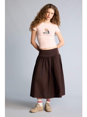DeFacto A Kesim Yüksek Bel Poplin Midi Etek F7993AX26SP